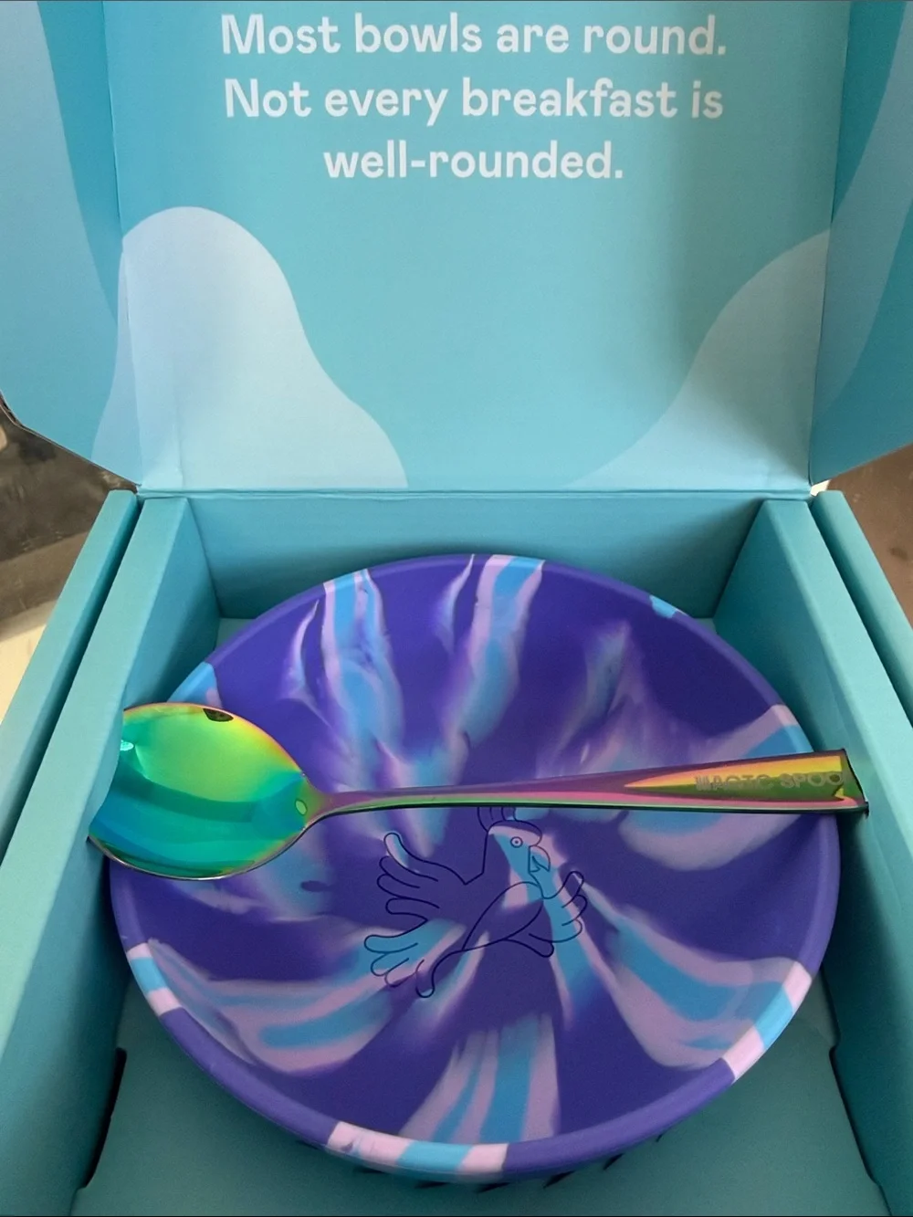 Iridescent Spoon & Purple Swirl Silicone Bowl Set